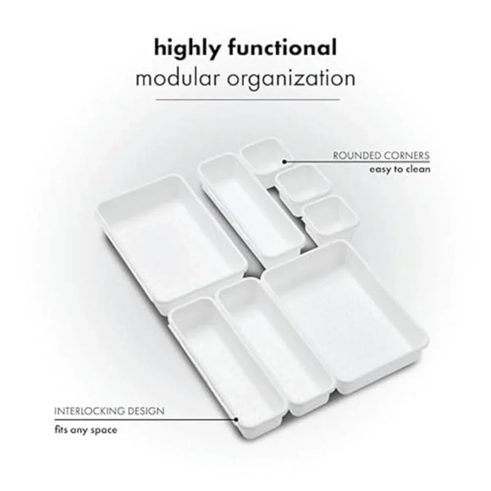 8 Piece Drawer Organizer Interlocking Storage Bins Modular Desktop Kitchen Offic